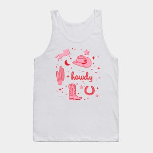 Pastel Cowboy Hat and Boot Pattern Pink Cowgirl Aesthetic Tank Top